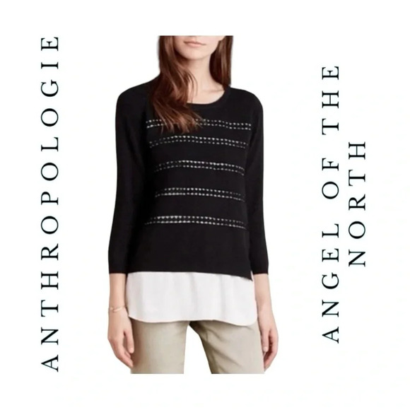 1641. ANTHROPOLOGIE ANGEL OF THE NORTH DOVIE LAYERED SWEATER BLACK/WHITE SIZE SM - Picture 1 of 11